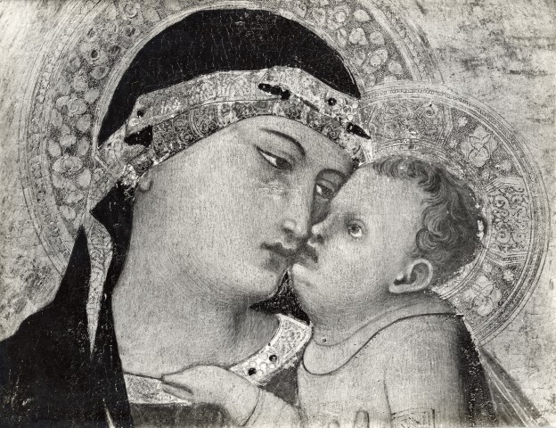 Electa — A. Lorenzetti. La Maestà. Massa Marittima. Municipio. Part. testa Madonna — particolare